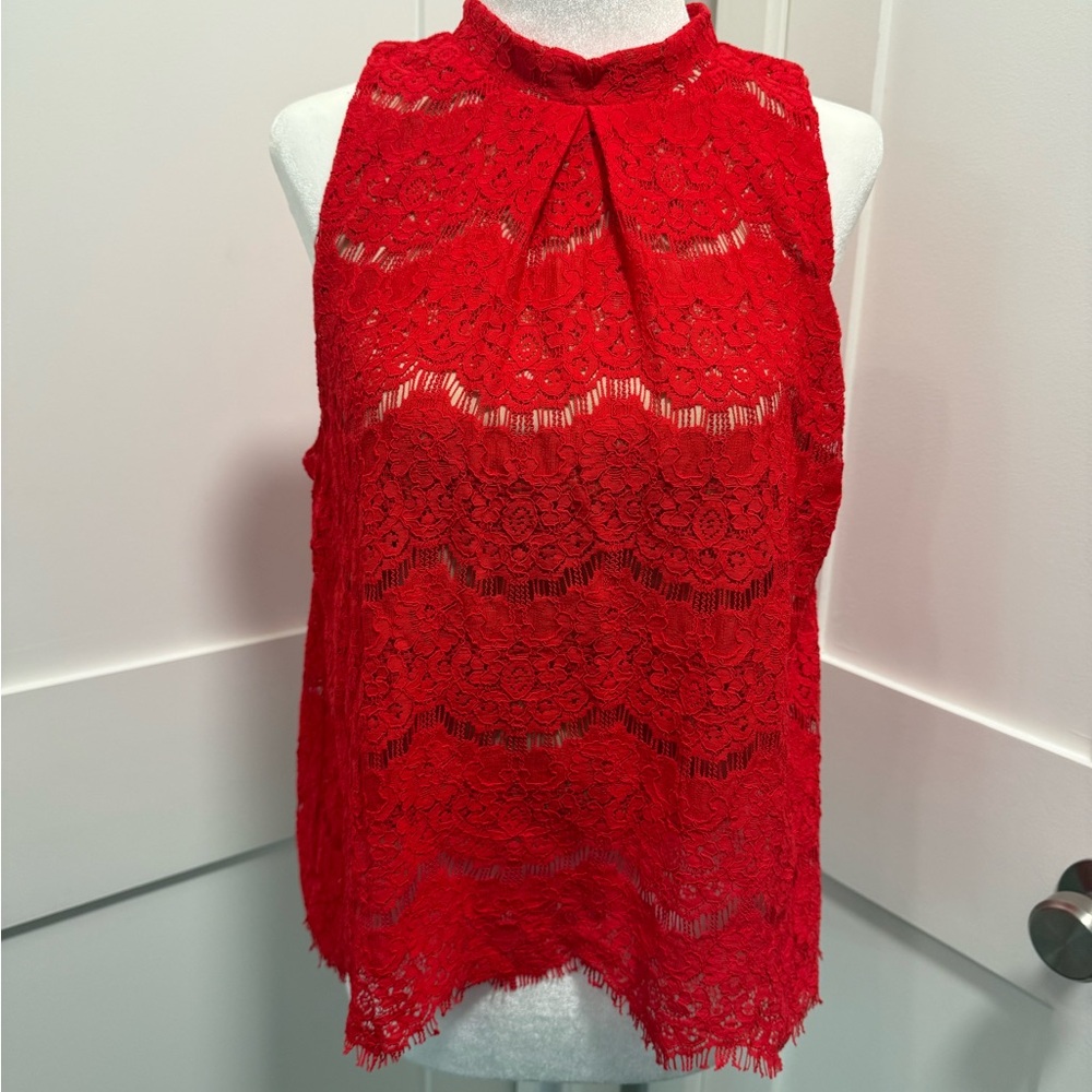 love, Fire Red Lace Halter Top